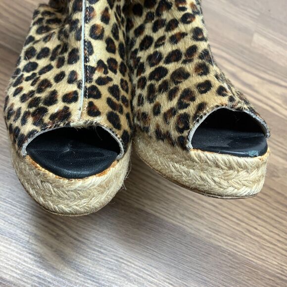 Elyese Walker Leopard Calf Hair Leather Wedge Espadrille Size 8 / 38 Peep Toe - Picture 5 of 12